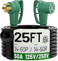 Vista 9 de POWGRN NEMA 14-50P a NEMA 14-50R Cable de extensión de alimentación de 50 amperios para RV/EV de 30 pies al aire libre con mango de agarre, cable