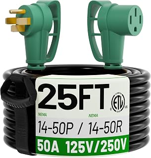 POWGRN 50A 25FT RV Extension Cord Black-Green