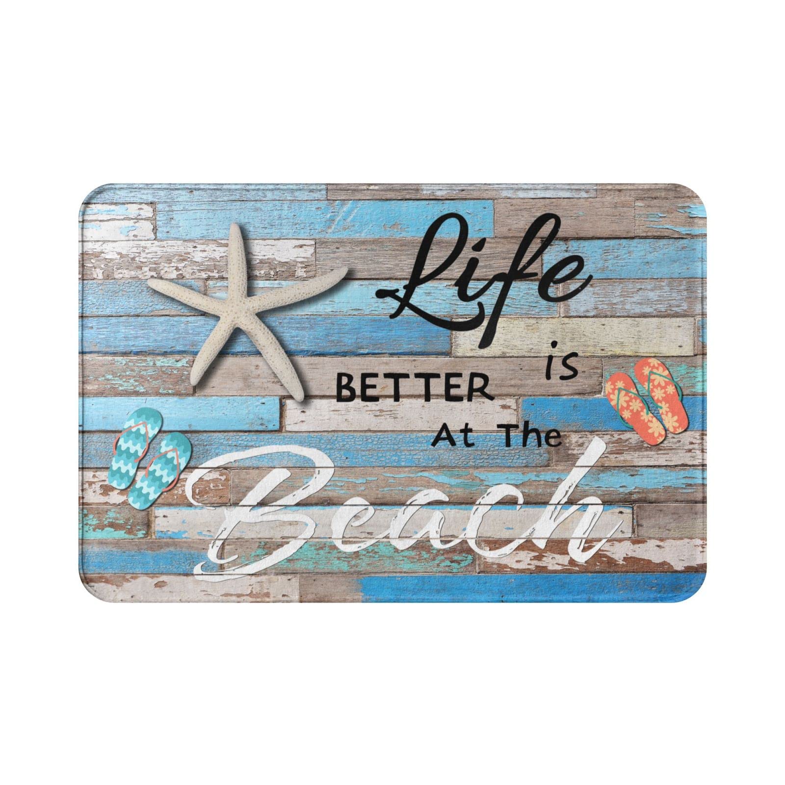 Jedenkuku Beach Plank Starfish Sand Beach Life Fun Indoor Door Mat Non-Slip Home Bath Room Decoration Mat Rug Housewarming Gift 23.6in*15.7in