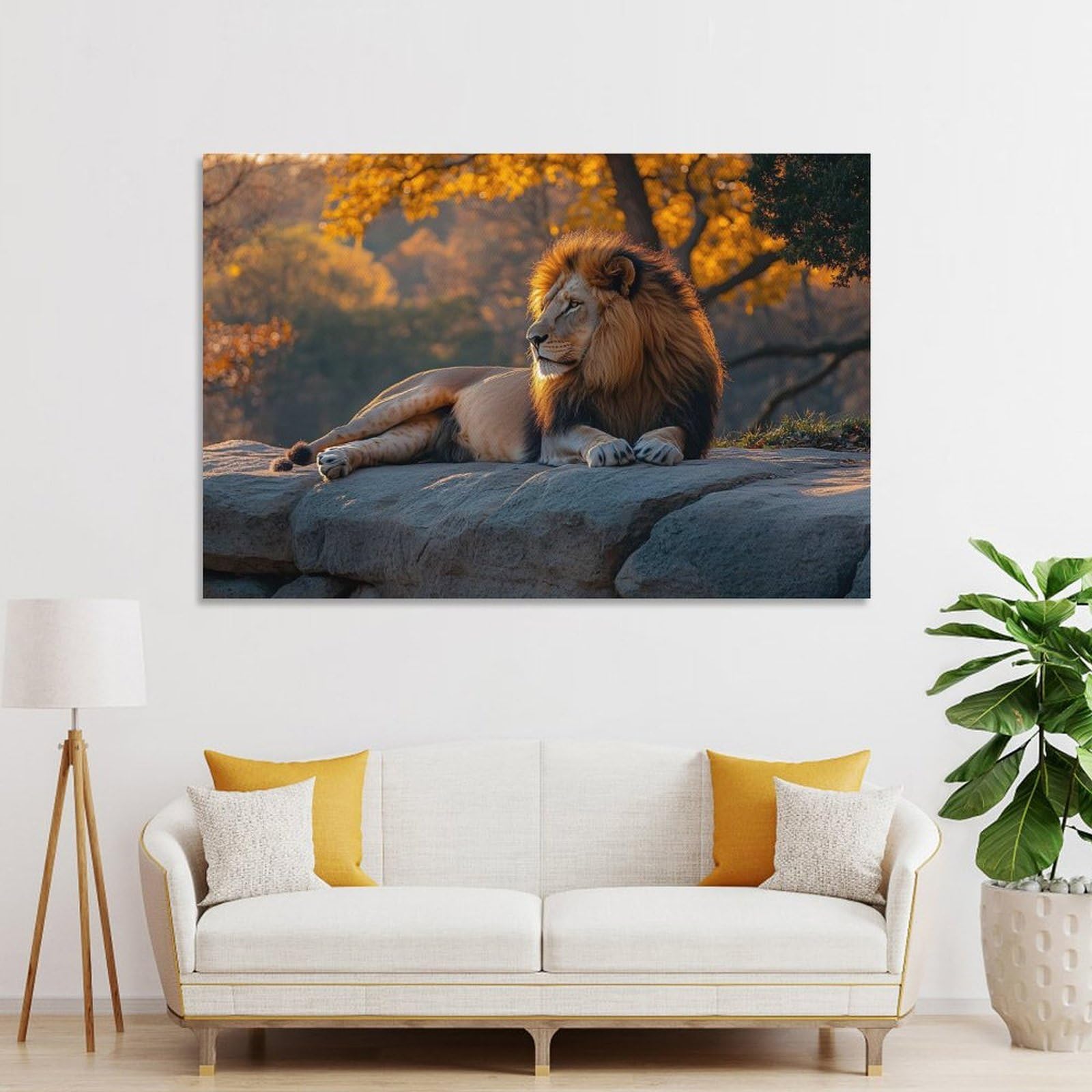 Junmoney Room Decor Wall Art Majestic Lion Resting on Rock, 20x30inch(50x75cm), for Flats, Guest Rooms Or Compact Rooms, Wall Decor with Flexible Room Appeal