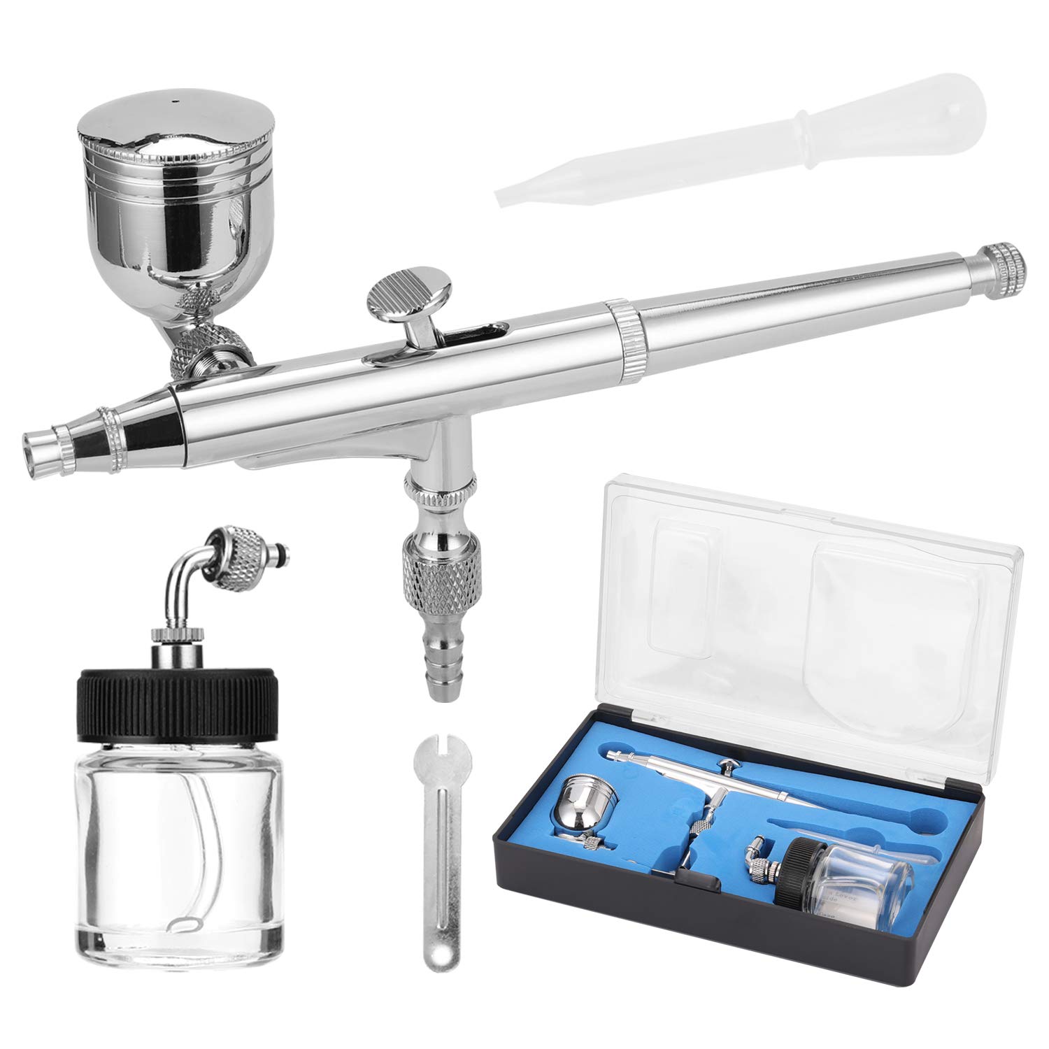 OUNA Airbrush Kit,Professional T134 Airbrush Set for Model Making Art Painting wi G1/8 Adapter Wrench Dropper 2 Fluid Cups
