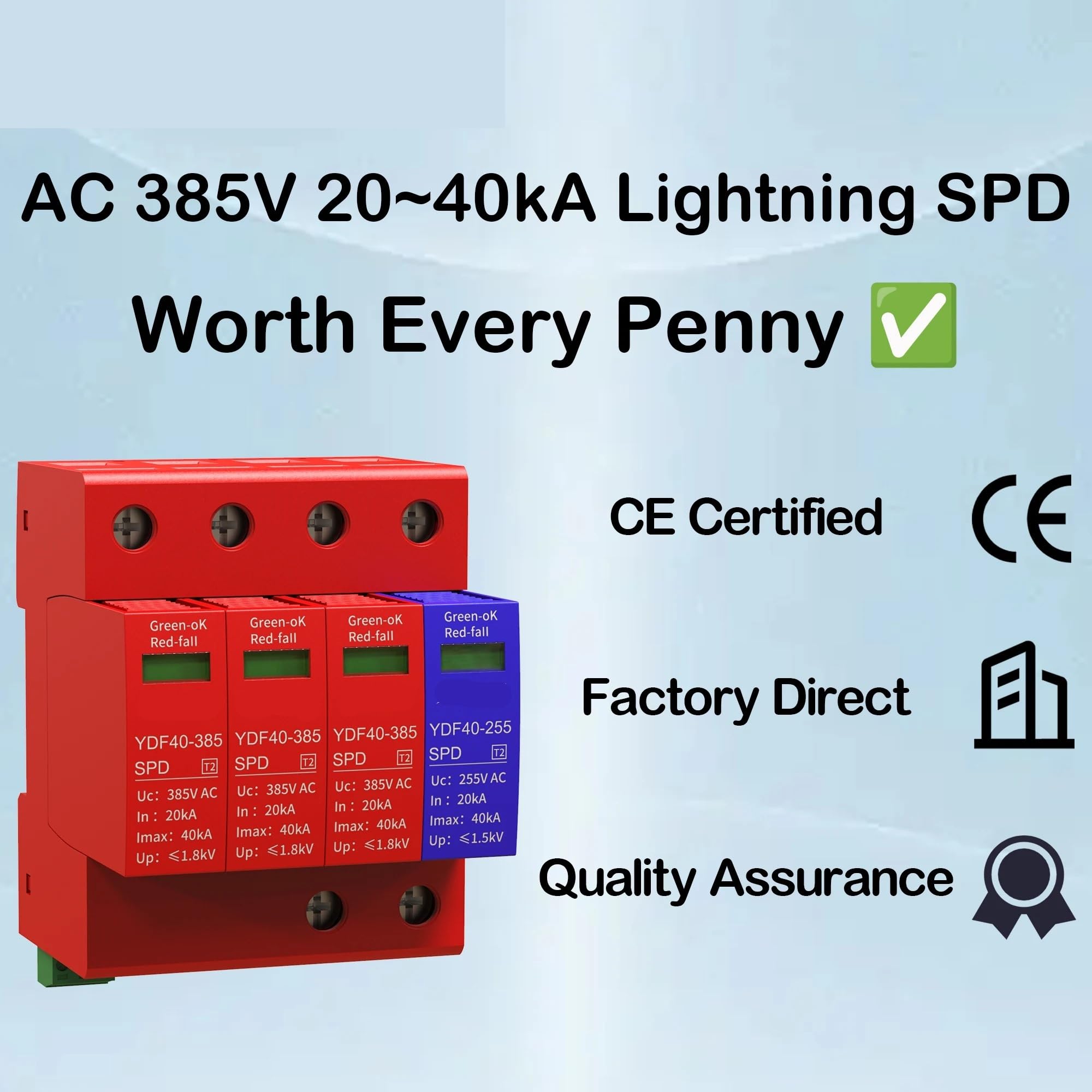 Parasurtenseur AC SPD 385 V 20 ~ 40 kA, 1P+N / 3P+N Modulaire DIN Rail Parafoudre pour une protection fiable contre les surtensions