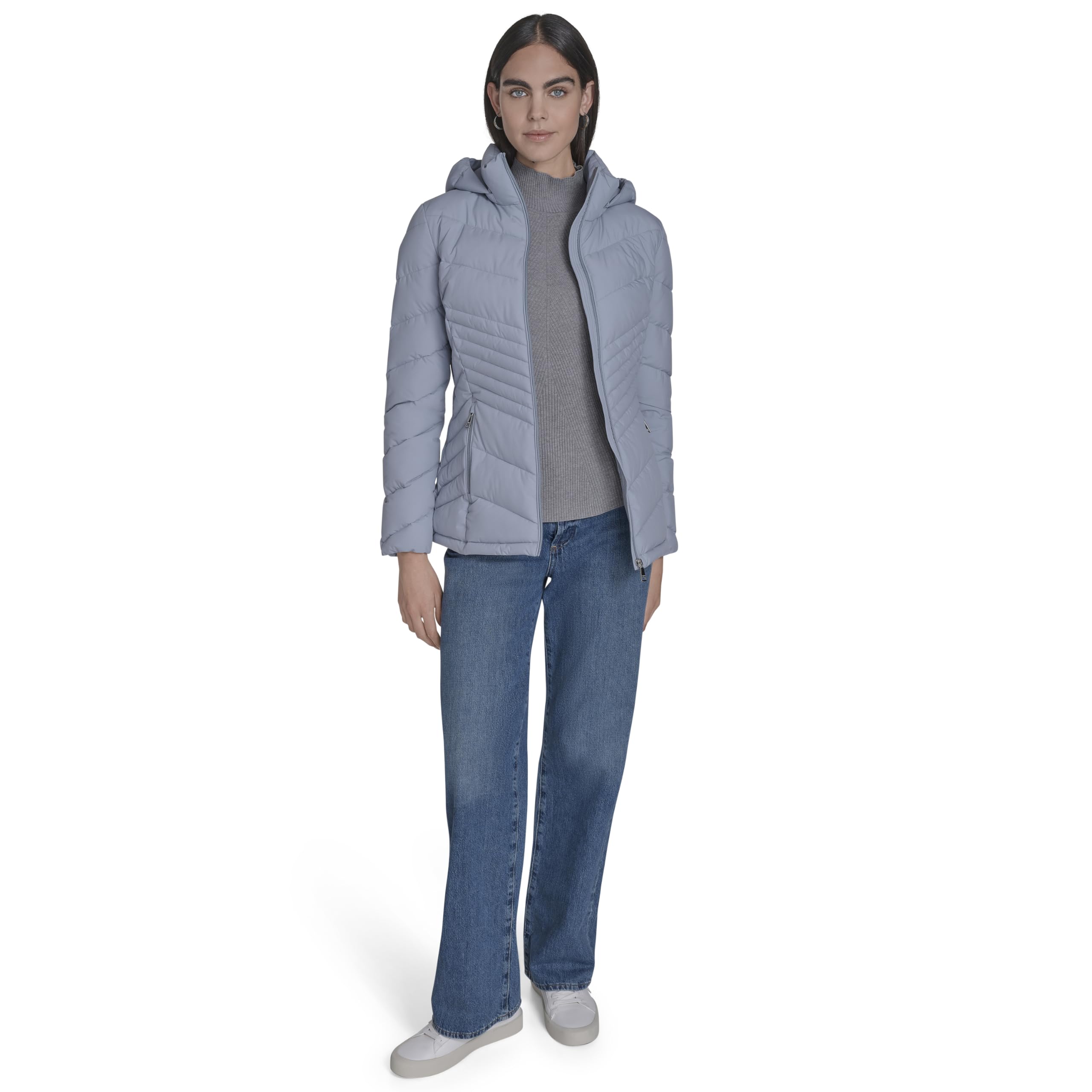 Calvin Klein Lightweight Quilted Hooded Puffer Coat – Stretch Winter Jacket With Pockets Parka Donna (Pacco da 1)