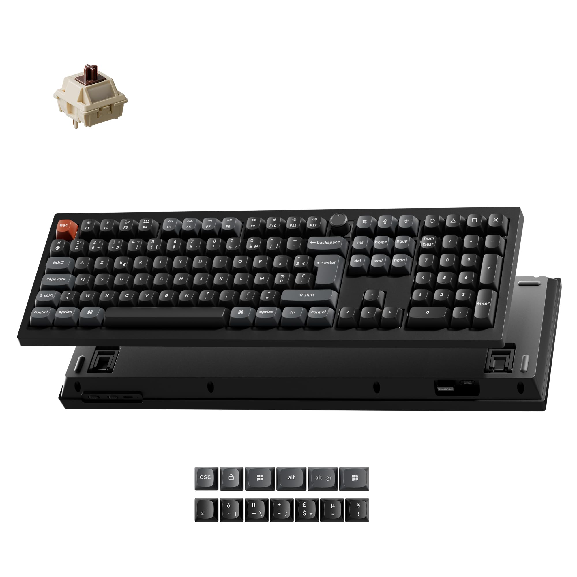 Keychron V6 Ultra 8K Clavier Mécanique sans Fil, 100% ISO-FR Layout, 8000 Hz, 2,4 GHz/Bluetooth 5.3/Filaire, RGB, ZMK/Launcher, Clavier AZERTY pour Windows et macOS, Interrupteur Silk Pom Marron