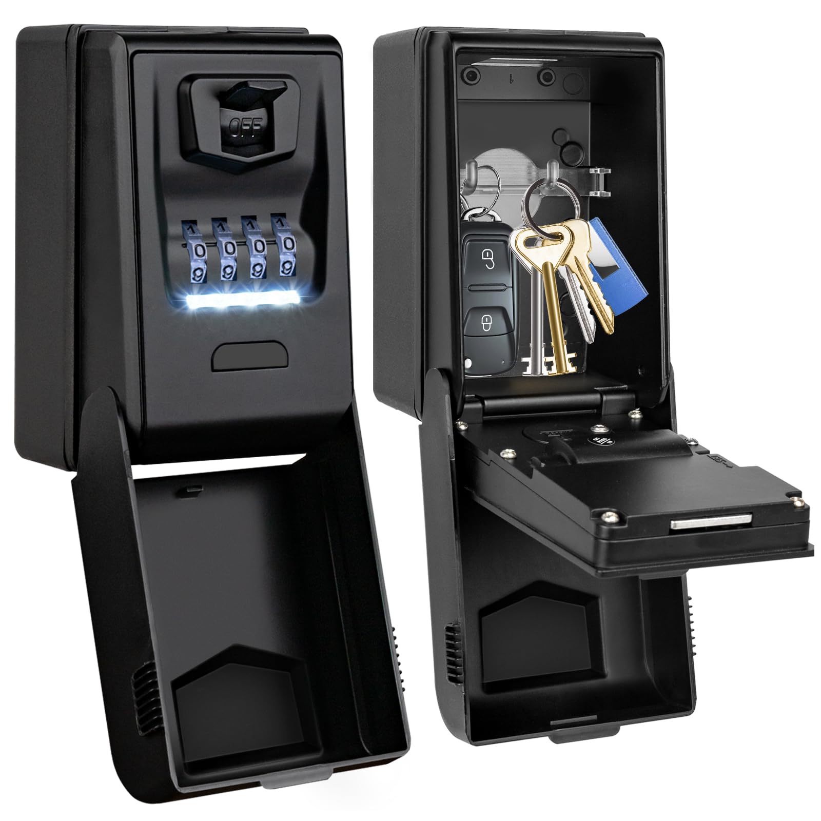 ENONEO Key Lock Box Wall Mounted with Light Up Dial, Large Key Storage Lock Box 4 Digit Combination Waterproof Large Key Safe High Security LockBox for Home Office Garage Outdoor