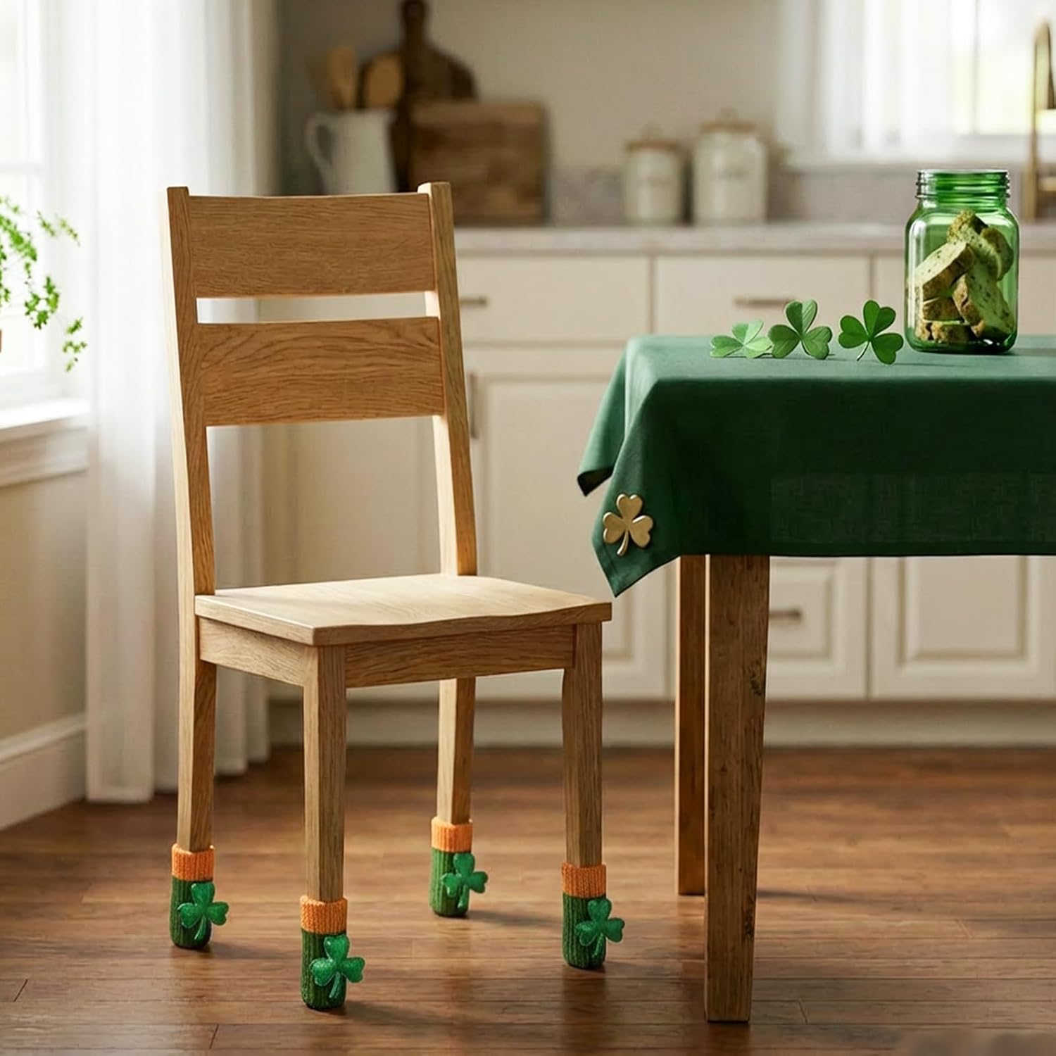 16PCS St.Patrick's Day Chair Cover Socks, Lucky Green Furniture Socks with Shamrock,Non-Slip Chair Table Leg Covers Furniture Caps Set for St.Patrick's Day Party Decorations