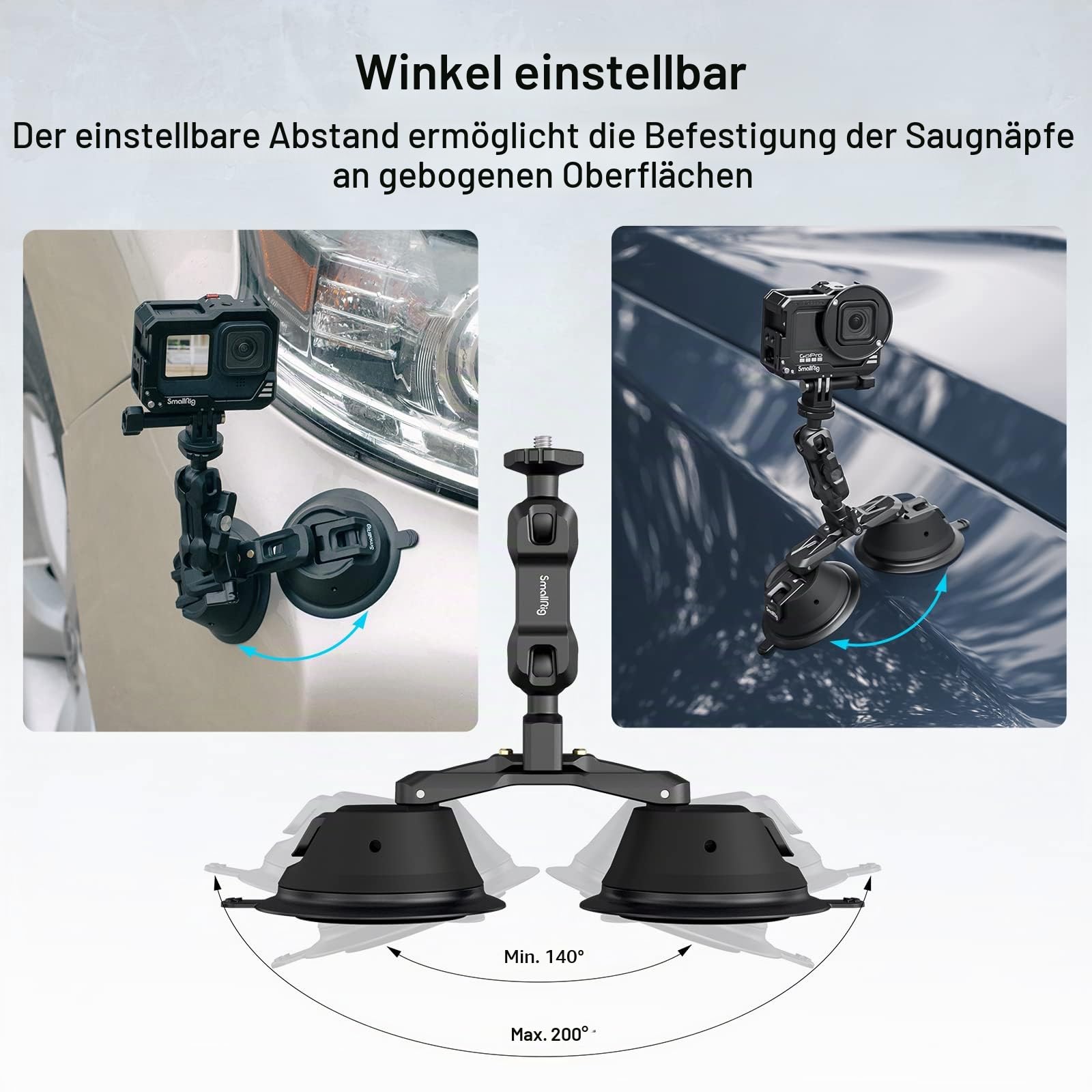 SMALLRIG Suction Cup Mount für GoPro, zur Windschutzscheibe & Autofenster, SaugnapfHalterung für Sony DSLR, leichte Kameras, Fahrzeugaufnahmen, Vlogging, Action-Kameras, mit Action-Kamera-Halterung