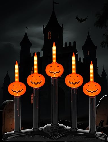 Candelabro de Halloween, decoración gótica enchufable con 3 luces LED parpadeantes, candelabro de calavera iluminado para tema de mansión encantada,