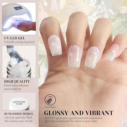 Miniatura 3 de Esmalte de uñas de gel con flores blancas como la nieve, esmalte de gel blanco lechoso translúcido con flores, 0.5 onzas líquidas de gel de color