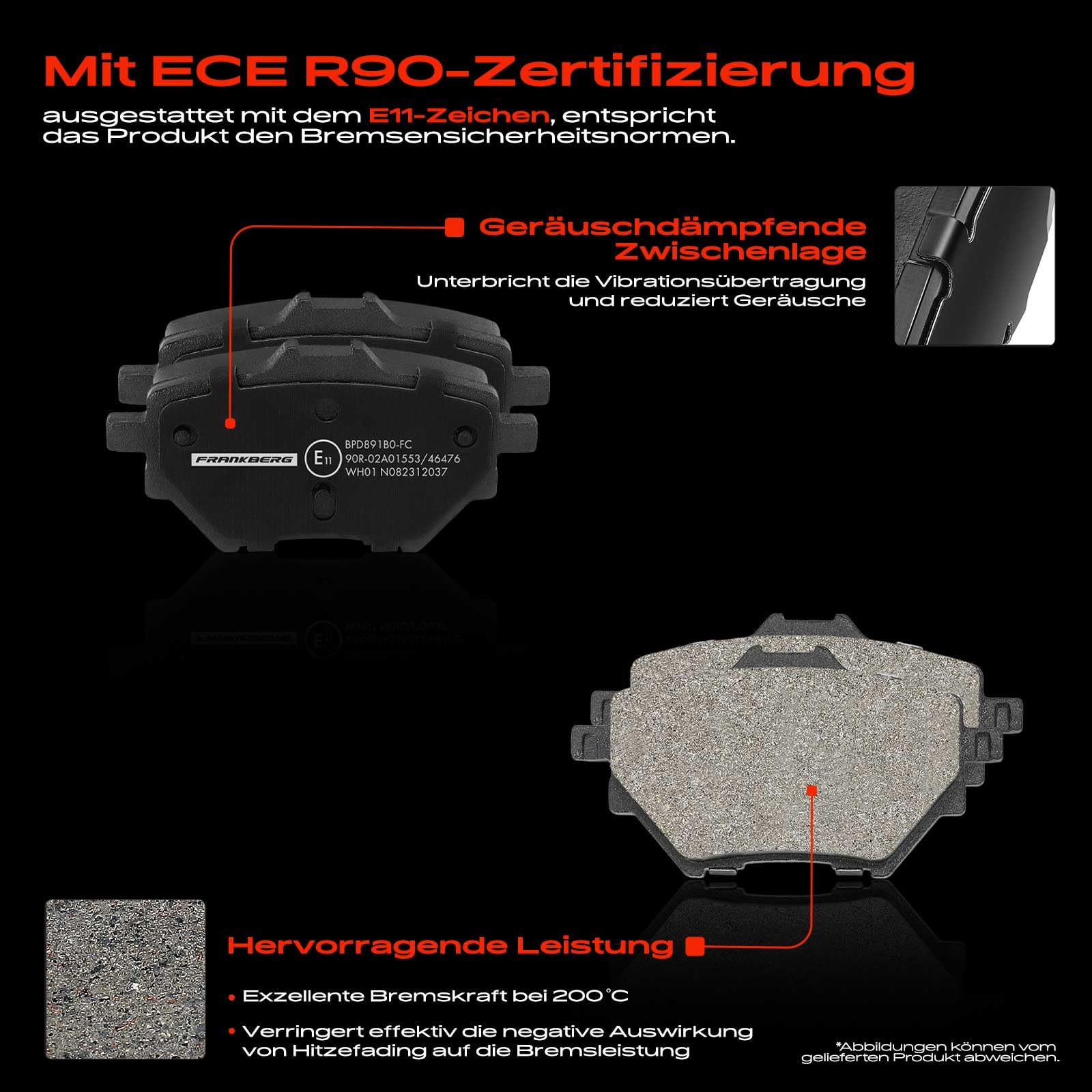 Frankberg Bremsensatz inkl. 2x Bremsscheiben + 4x Bremsbeläge Hinten Kompatibel mit 3008 SUV M4 MC MJ MR 308 SW II L4 LC LJ LR LX Rifter 308 II Replace# 1609000680