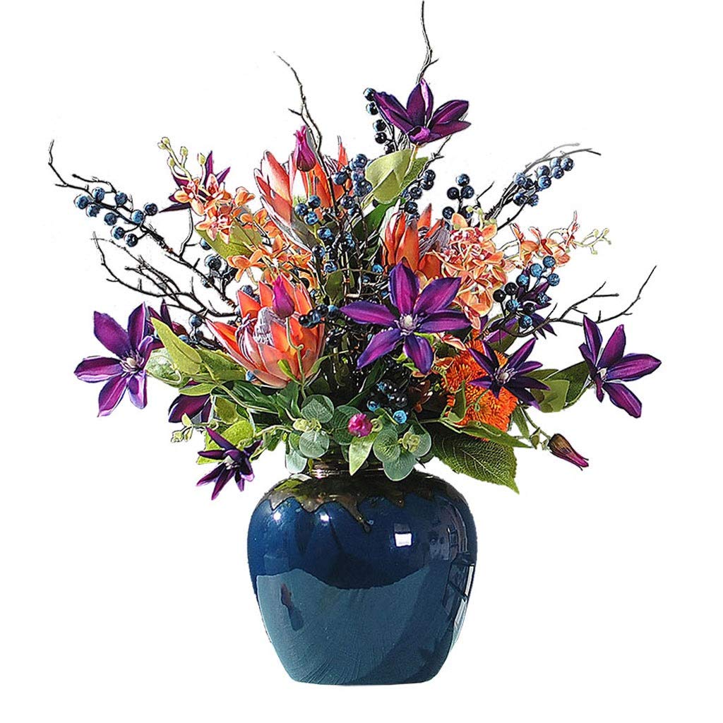 Fleurs artificielles d'intérieur en soie et vase céramique premium