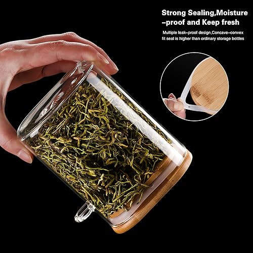 Miniatura 4 de Paquete de 6 tarros de vidrio herméticos con tapa y cuchara de bambú, recipientes de vidrio de borosilicato de 19 onzas, recipientes decorativos de