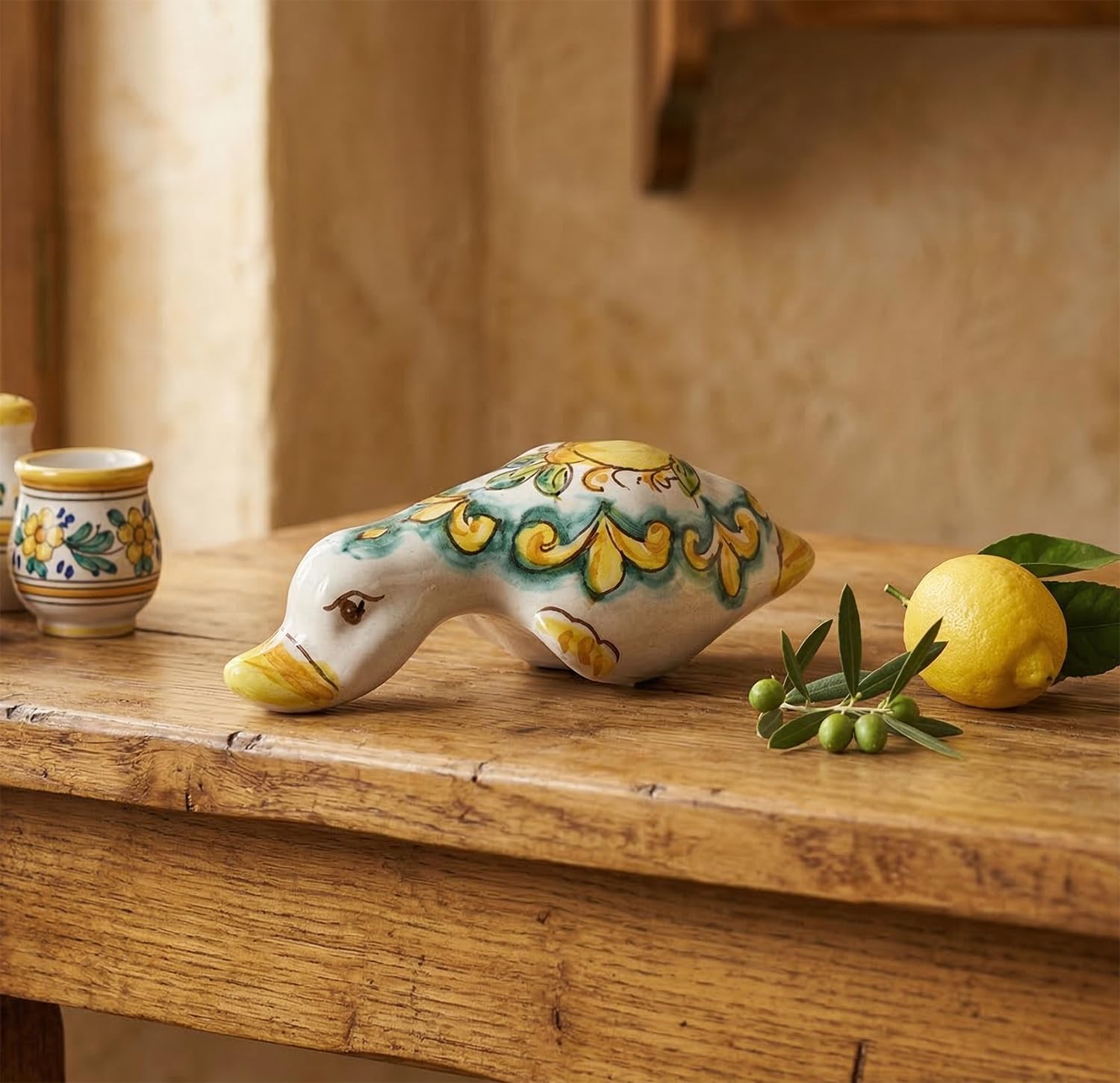 Canard céramique sicilienne fait main décor citrons pour centre de table