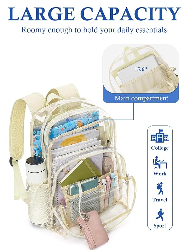 QOECI Clear Backpack for School, 17 Inch Large Heavy Duty Clear Bookbag by QOECI - Used condition - Image 7
