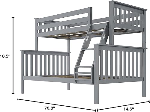 Miniatura 118 de Max & Lily - Litera de tamaño individual sobre matrimonial con escalera, base de cama de madera maciza para niños, barandillas de seguridad de 14