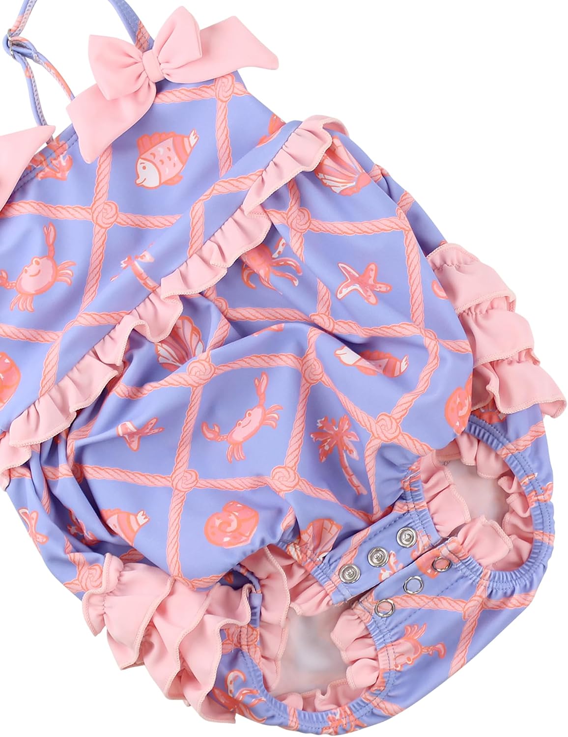 RuffleButts Baby Girls UPF50+ One Piece Bow Bubble Romper Swimsuit