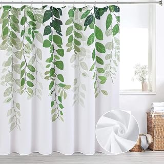 BOODII Green Leaves Shower Curtains 72x78 inches for Bathroom Watercolor Fren Eucalyptus Shower Curtain Set Vine Botanical Garden Jade Green Natural Bath Curtain Spring Bathroom Decor