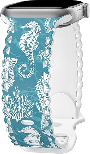 Miniatura 16 de Compatible con Apple Watch Band de 41mm 40mm 38mm 49mm 45mm 44mm 42mm para Mujeres Niñas, Correas Deportivas de Silicona Suave con Estampado Floral