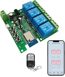 4 Kanäle WiFi Smart Switch Inching Selbsthemmendes Relaismodul Fernbedienung per mobiler App, Tuya/Smart Life APP, DIY Garagentoröffner mit 433 MHz RF Fernbedienung