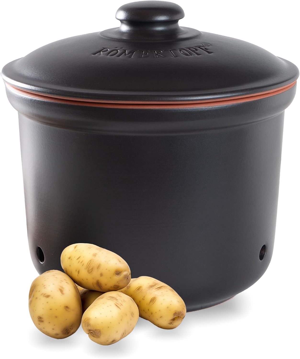 Romertopf Onion Storage Pot with Lid – Ventilated Clay Container, Keeps Onions Fresh, Black