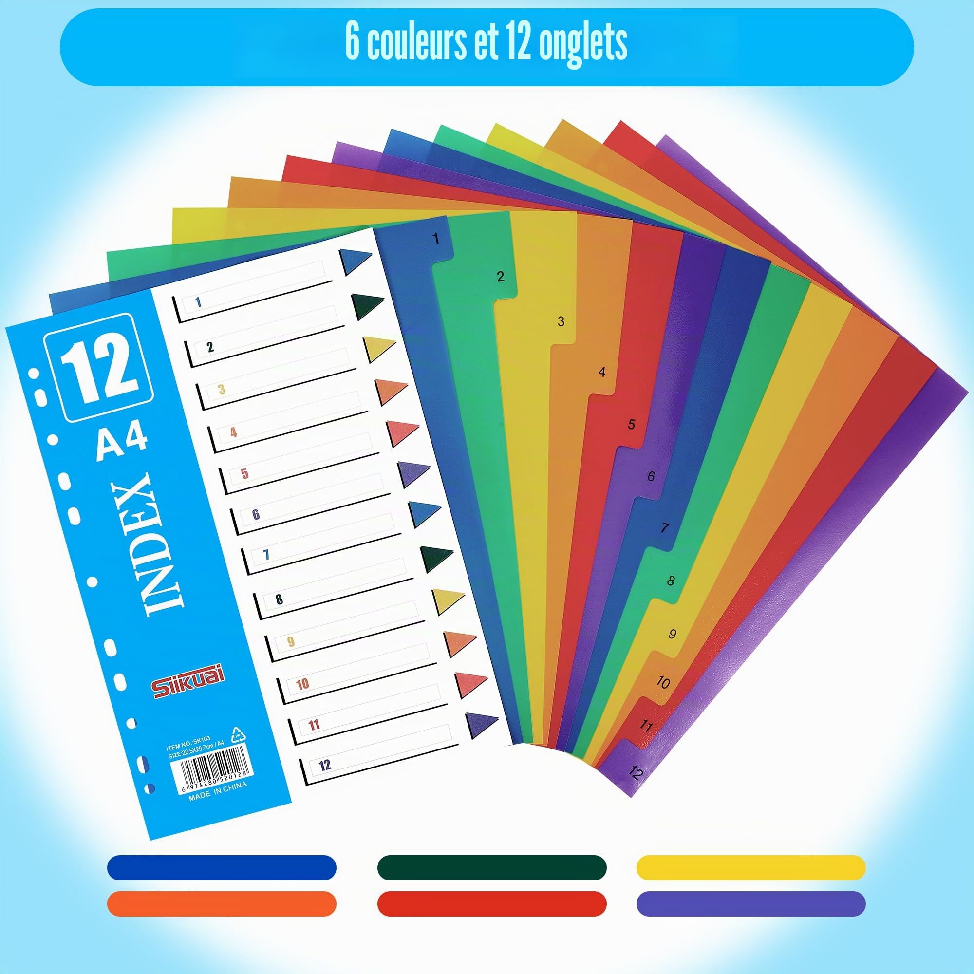 JIANTA [Lot de 10] Intercalaires pour classeurs A4, 12 pièces, Intercalaires A4 avec 12 onglets, Intercalaires classeurs ouleur en PP solide pour classeurs à levier, classeurs, reliure