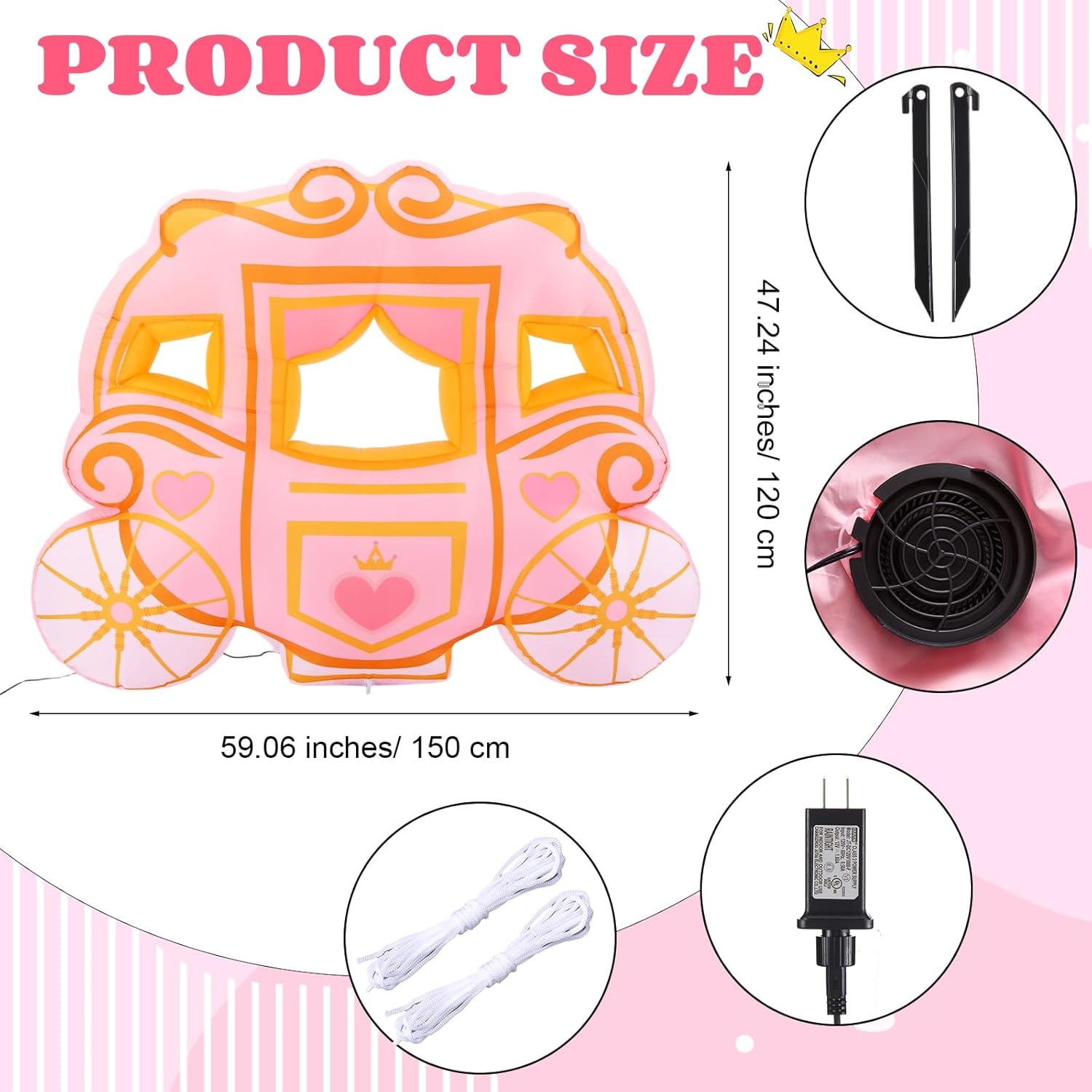 Soulchen 5 ft Princess Carriage Inflatable Outdoor Decoration Built-in Blower Pink Princess Birthday Party Decoration Photo Props Yard Sign for Girl Themed Party Patio Outdoor Decor