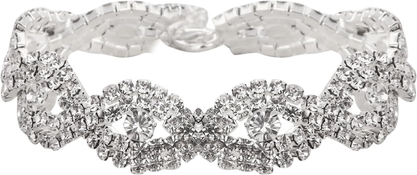 Silver Plated Crystal Rhinestone Bracelets 6.7" with Extender Chain