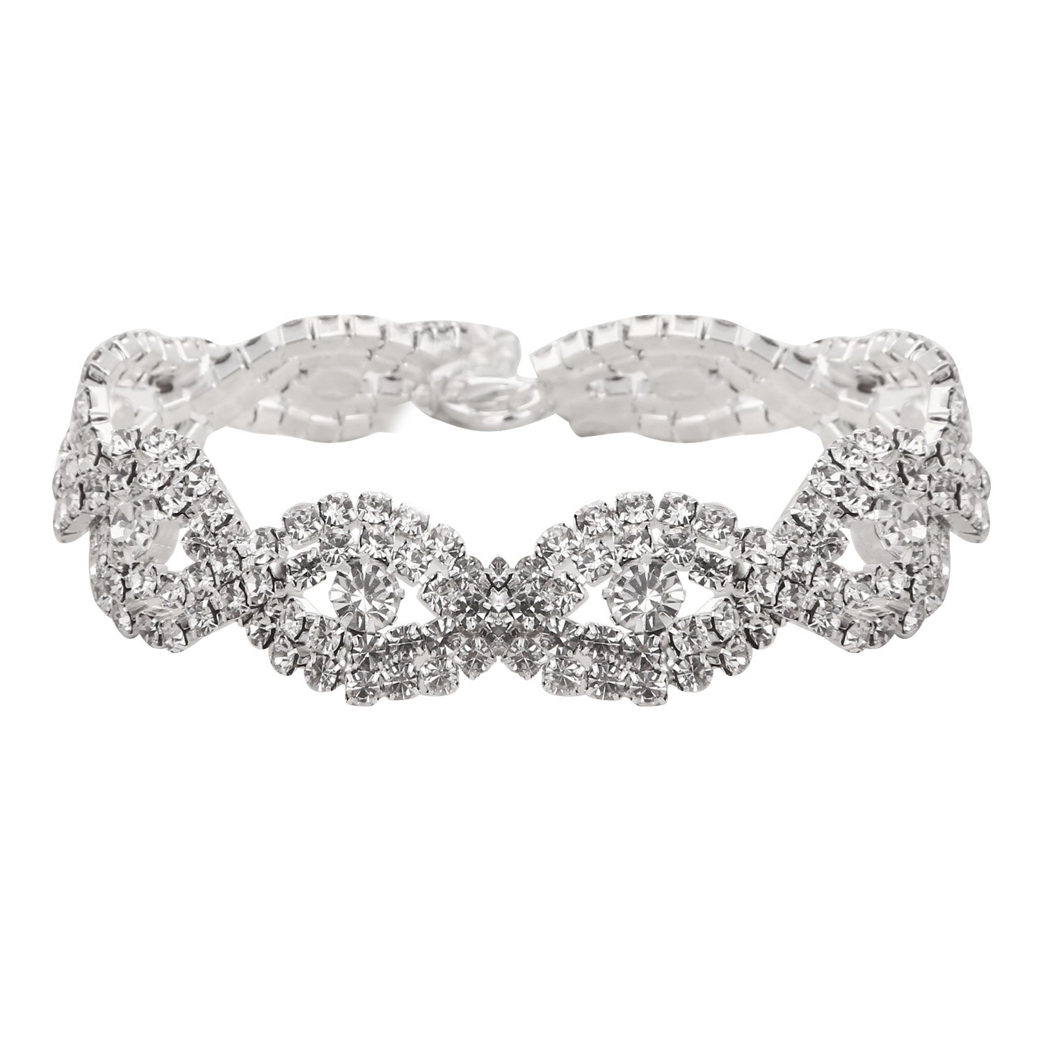 Silver Plated Crystal Rhinestone Bracelets 6.7" with Extender Chain