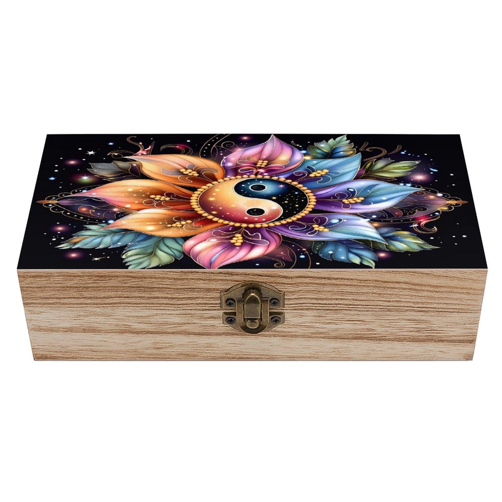 asbwuo Yin Yang Flower Vintage Wooden Keepsake Box