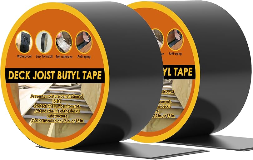 Butyl Deck Tape 2" x 50' with 2 Rolls, Joist Tape 2 inch for Decking, Waterproof and Anti-Corrosion Flashing Tape for Deck, Joist, Roofs, Beams, RV, Doors, and Fences