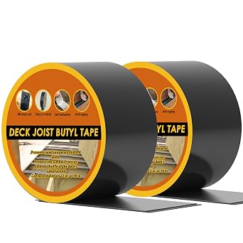 Butyl Joist Tape for Decking 250, 2 Rolls Waterproof Deck Tape | Joist Tape, Waterproof and Anti-Corrosion Joists Deck Tape, Self Adhesive Flashing Joists Tape for Wood Decks Beams Roof