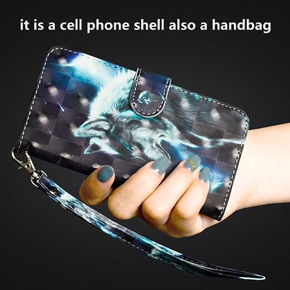 For iPhone 15 Case Flip PU Leather Wallet Booklet Case Folio Stand View Bookstyle Case with Card Holder Stand Silicone Bumper Shockproof Slim PU Phone Cover for iPhone 15 Wolf