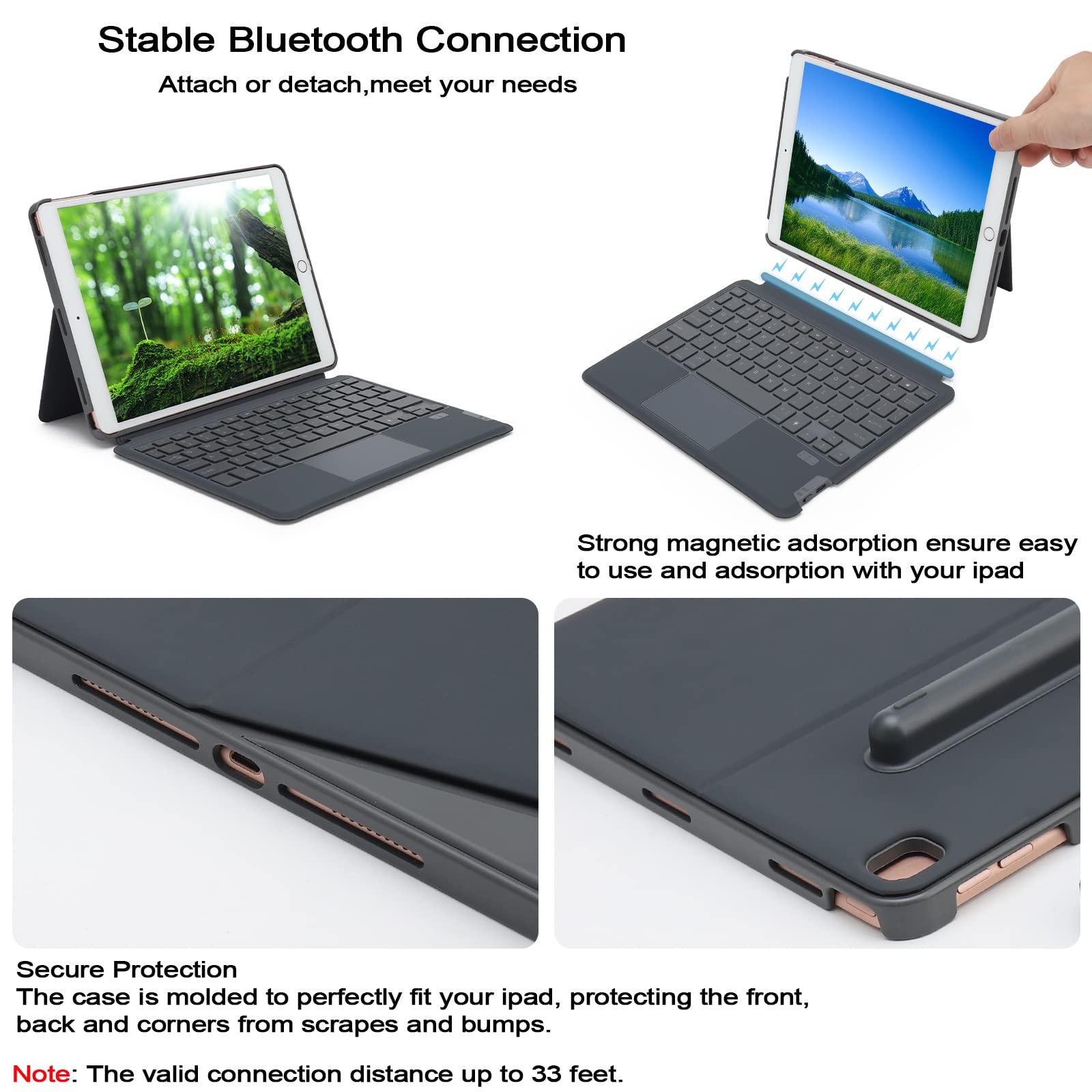 Toetsenbordhoes voor iPad 10.2 9e generatie, ingebouwde potloodhouder - afneembaar Bluetooth-toetsenbord met potloodhouder voor iPad 8e generatie / 7e generatie/iPad Pro 10.5 / iPad Air 3e generatie