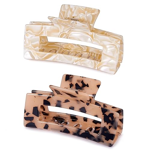 Pinza grande de concha de tortuga de 4.1 pulgadas, pinza de pelo de acetato de celulosa, paquete de 2 pinzas de pelo de plátano para cabello grueso