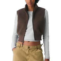 Cropped Fleece Vest for Women Stand Collar Sleeveless Sherpa Jacket Vests Elastic Waist Full Zipper Fuzzy Fleece Coat