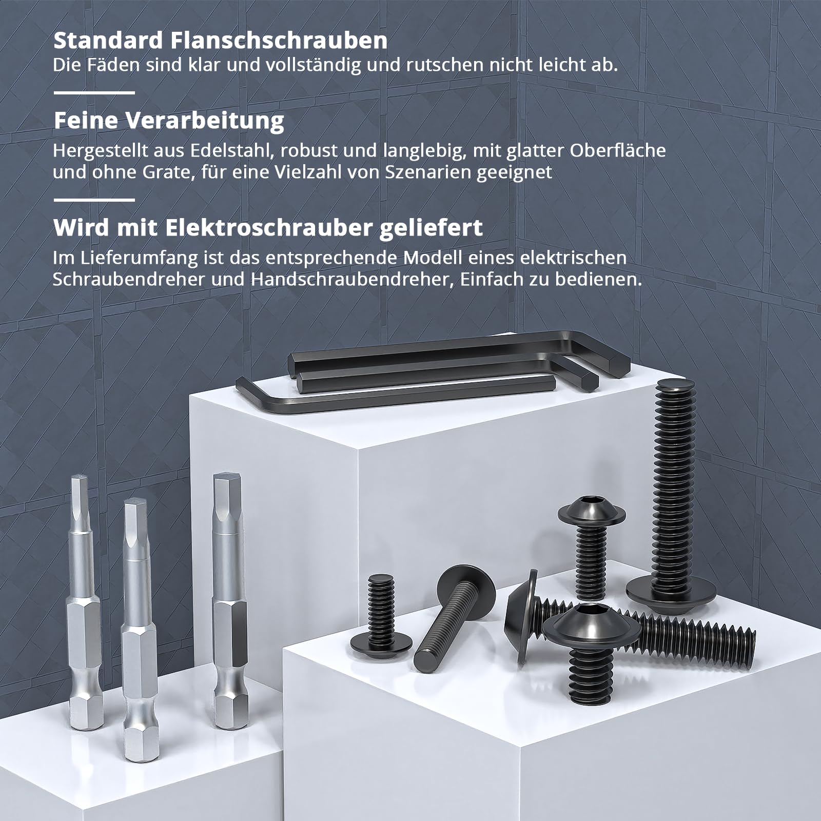 Dayalo 20 viti a testa bombata M8 x 16 mm, viti a testa bombata con flangia, viti a flangia, esagono incassato, in acciaio inox A2 V2A, ossido nero, filettatura completa, con chiusura e bit