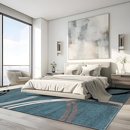 Miniatura 154 de Rugshop - Alfombra moderna con diseño de círculos ondulados Negro -,Azul,Marrón,Gris,Rojo -,Amarillo