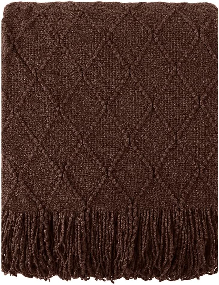 BATTILO HOME Dark Brown Throw Blanket for Couch, Chocolate Knit Throw Blankets for Home Decor, Decorative Brown Blanket for Foot of Bed, 50"x60"