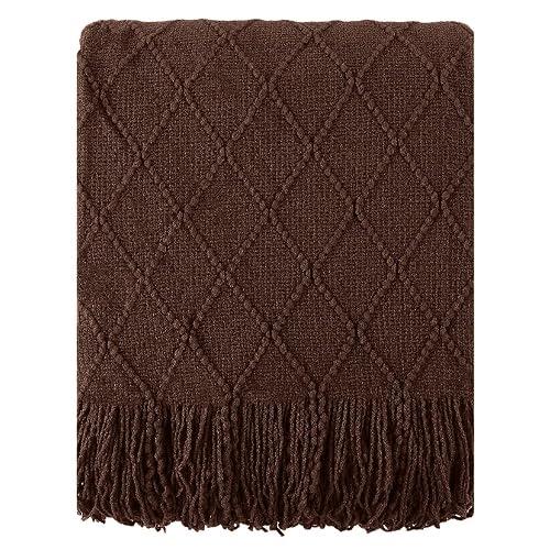BATTILO HOME Dark Brown Throw Blanket for Couch, Chocolate Knit
