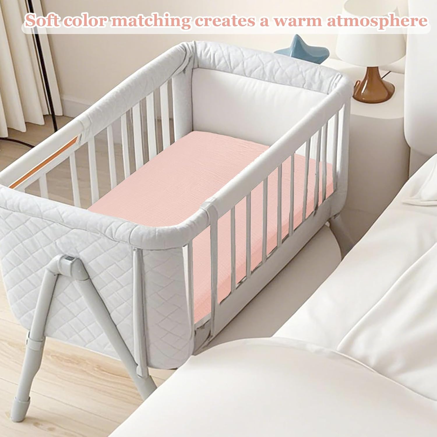 Hooyax Muslin Bassinet Sheets 2 Pack for Baby, Compatible with Bedside Sleeper Bassinet Fitted Sheets for Girls Boys, Ultra Soft and Skin-Friendly for Girls (Pink, Checkered)