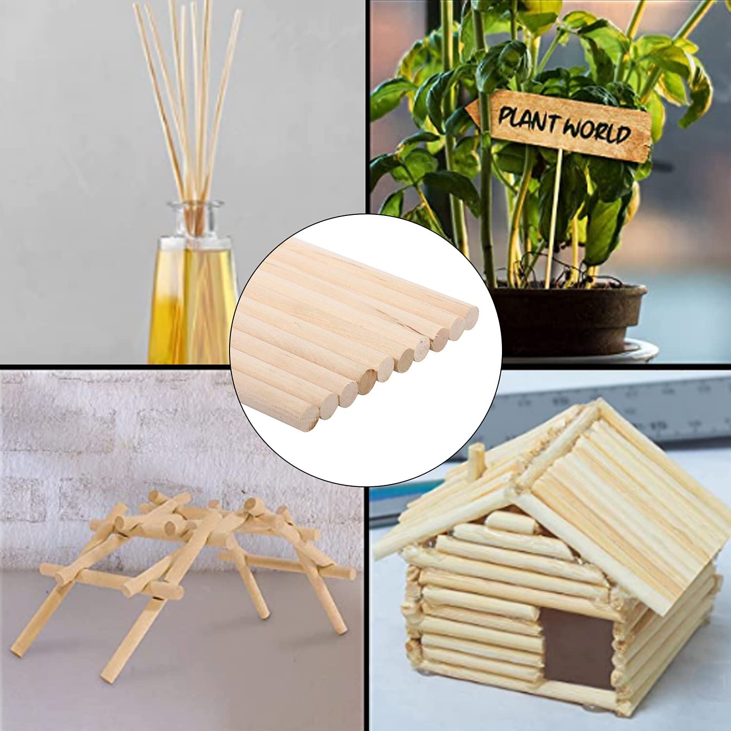 Aigid Bastoncini di Legno, 10 Pezzi 30 cm Lunghi Bastoncini Artigianali in Legno Fai da Te, tasselli, aste, Alberi Dolci, Strumento di Legno 5 Dimensioni (8MM*30CM