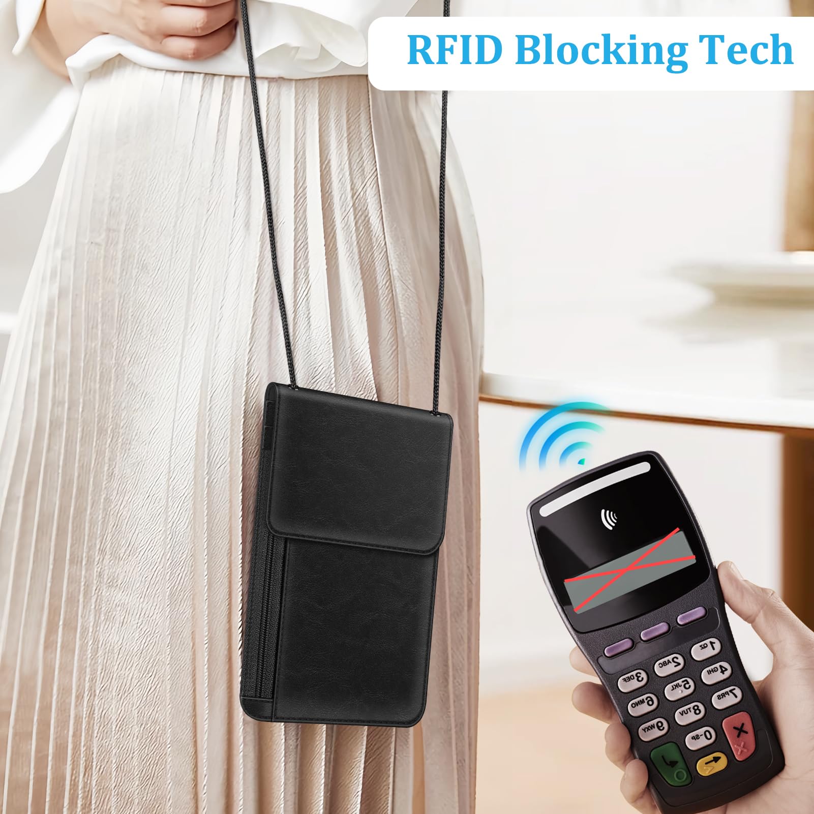 Fintie Torba na klatkę piersiową, torba na paszport, blokada RFID, torebka podróżna, torebka na ramię, etui na telefon komórkowy ze sztucznej skóry premium, dla mężczyzn, kobiet, dzieci, chłopców i