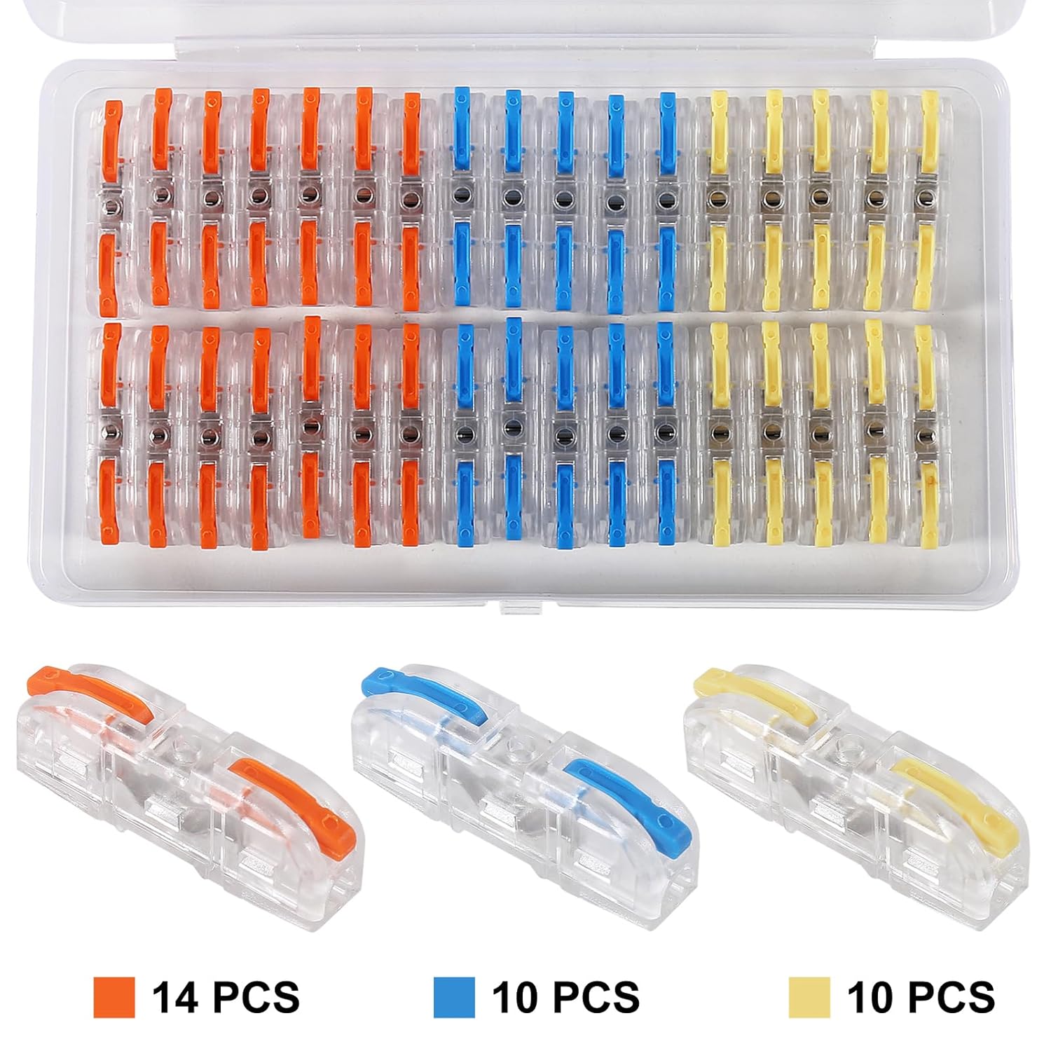 34pcs Quick Connect Electrical Splicing Wire Connectors Kit Transparent Lever Wire Connectors Compact Butt Splice Inline Terminals AWG 28-12 Insulated Terminal SPL-1