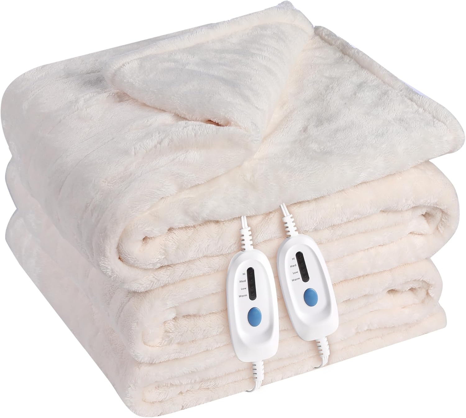 McJaw Electric Heated Blanket Queen Size 84''x90'', Oversized Flannel Blanket with 4 Heating Levels, 10 Hrs Auto Shut Off, Dual Controller, Machine Washable, Beige