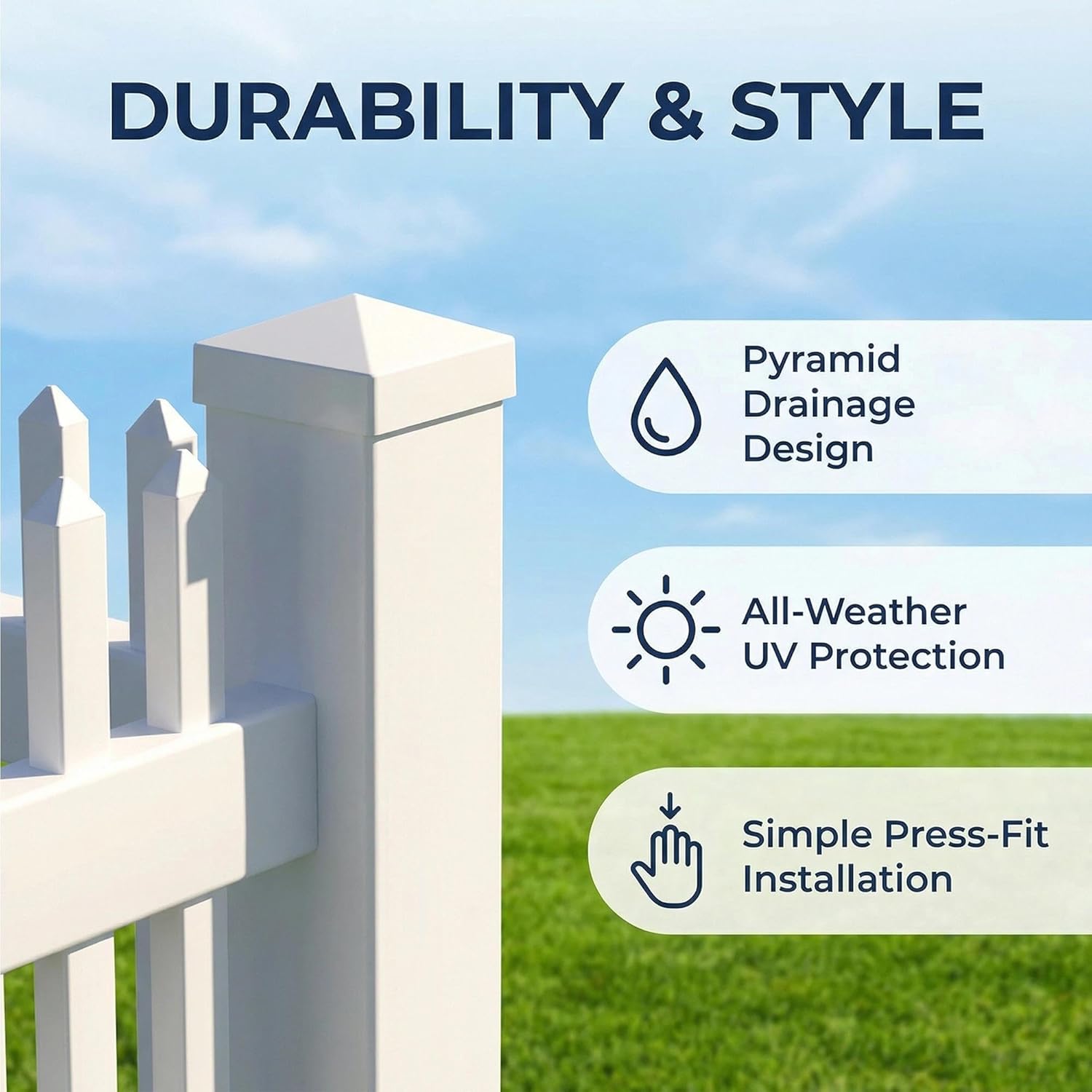 3.5 x 3.5 Inch Vinyl Fence Post Caps (4 Pack) - White Pyramid Style PVC Post Tops for Wood Posts, Mailbox & Deck - Weatherproof & UV Resistant Decorative Covers - Easy Install Fence Post Pro