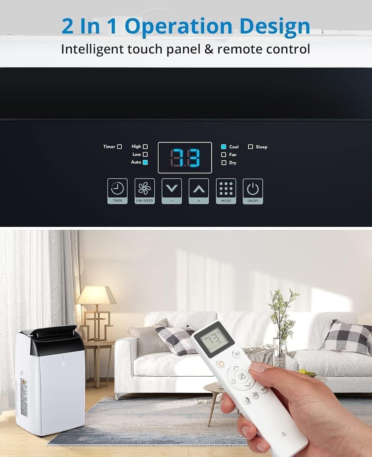 12,000 BTU Portable Air Conditioner - 3-In-1 AC Unit Cools 550 Sq.Ft | Dehumidifier & Fan Modes | Ultra Quiet Operation | Remote Control & 24H Timer | Standing Room Air Cooler for Bedroom,Office,Black