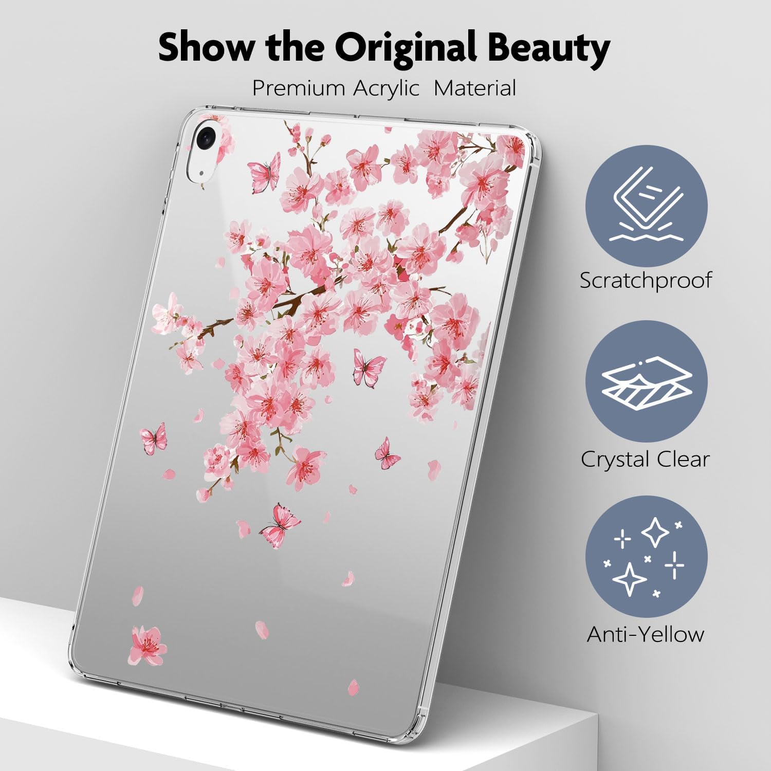 Clear Case for iPad 10th Generation 2022 10.9"/ iPad (A16) 11th Gen 2025 11" Cherry Blossom Cute Floral Butterfly Design Slim Transparent Protective Tablet Cover Shockproof Hard Shell