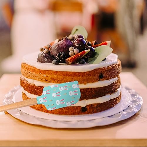 Miniatura 6 de HEMOTON Juego de espátulas de silicona de Pascua, 4 espátulas para hornear para decorar pasteles con mango de madera, esparcidores de queso de