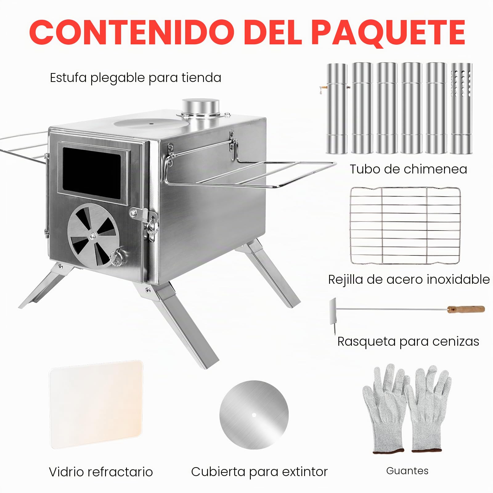 SOPPY - Mini estufa de leña para tienda de campaña, estufa portátil para tienda de campaña, estufa de leña de acero inoxidable con tubos de chimenea, utensilios de cocina portátiles para camping
