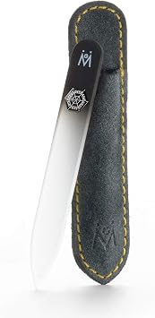 GERMANIKURE Czech Crystal Black Glass Nail File in Suede Leather Case - Small Travel Design - Professional Manicure & Pedicure Products for Smooth Easy Shaping of Natural Nails